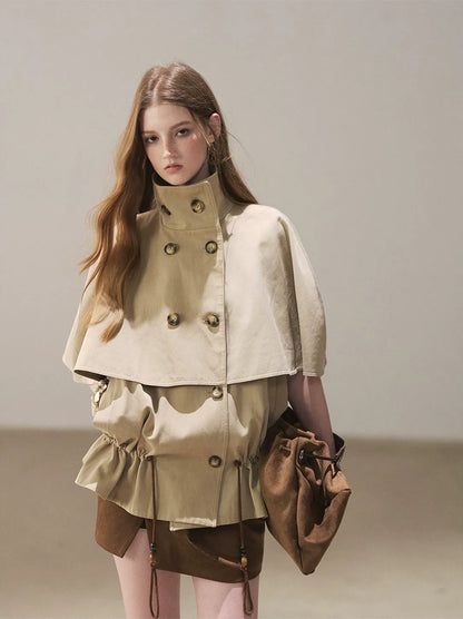 Drawstring Cape Trench Coat