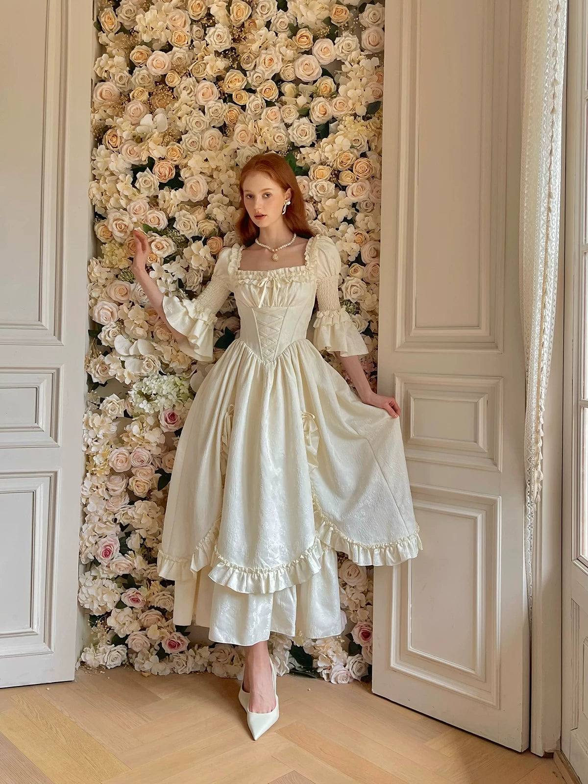 Jacquard Corset Ruffle Dress