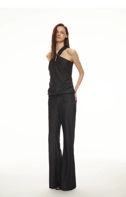 Tencel Hollow Halter Top &amp; Flared Pants Set