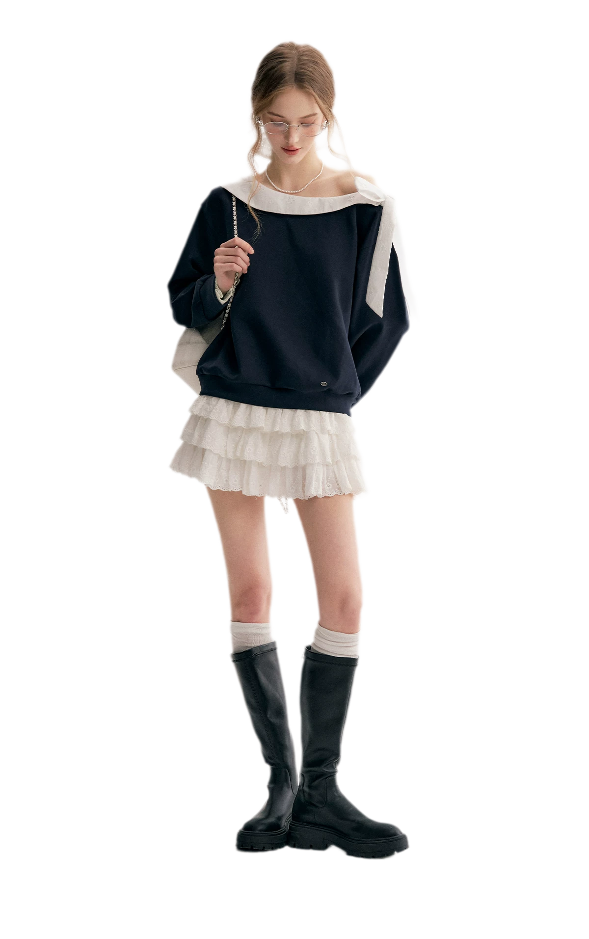 Balletcore Lace Collar Sweatshirt