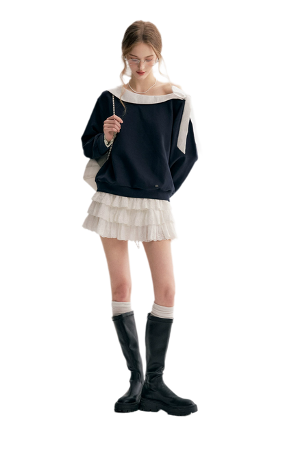 Balletcore Lace Collar Sweatshirt