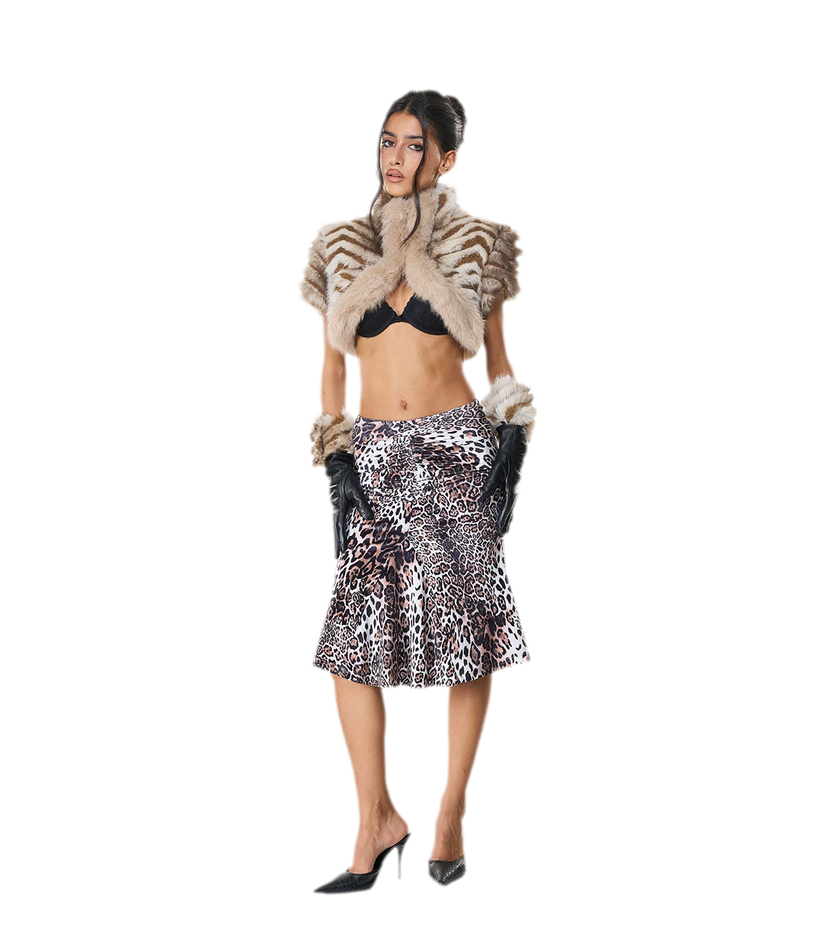 Animal Print Cropped Faux-Fur Jacket