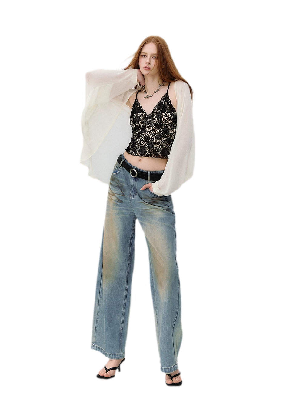 Denim Halter Top and Wide-Leg Jeans Set