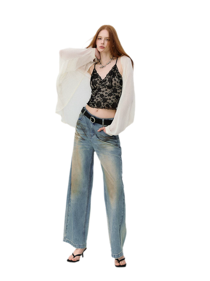 Denim Halter Top and Wide-Leg Jeans Set