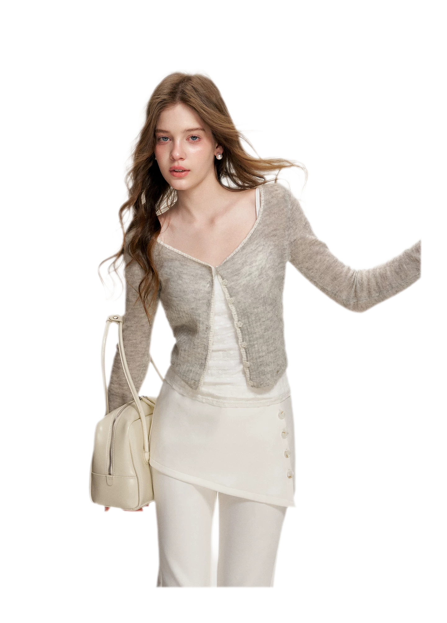 Alpaca Trim Cropped Cardigan