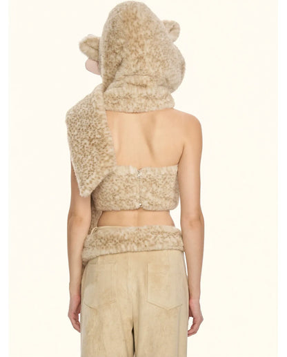 Cappello-sciarpa in pelliccia con stampa leopardata