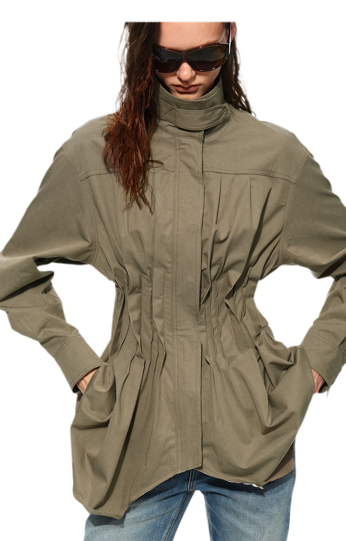 Pleated Fitted Utility Jacket