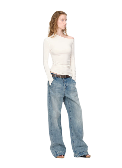 Gewassen vintage jeans met rechte pijpen