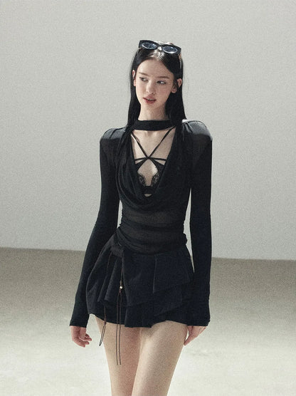 Sheer Draped Collar Top