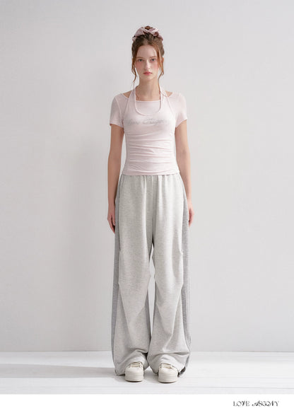 Lyocell Rhinestone Pleated Short Sleeve T-Shirt
