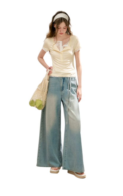 Double-Layer Collar Lace T-Shirt