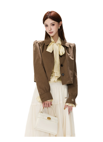 Vintage Puff Sleeve Cropped Jacket