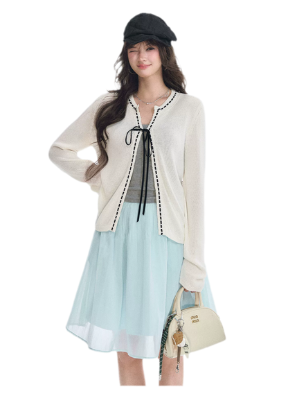 Fine Knit Contrast Trim Cardigan