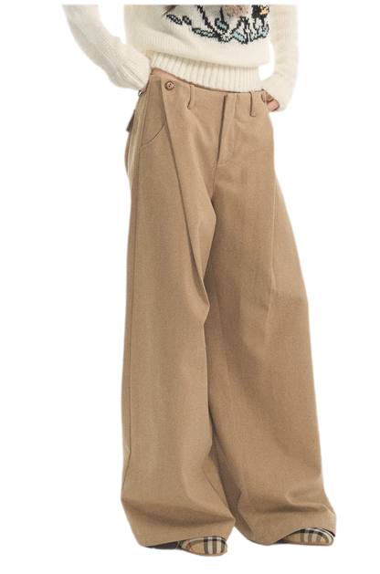 Geplooide broek met wijde pijpen van wolachtige stof