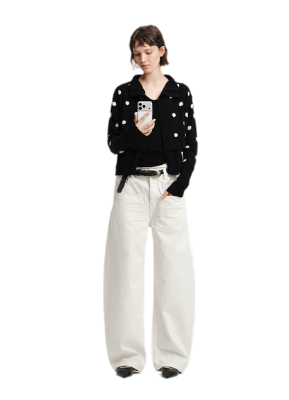 Cardigan in maglia drappeggiato a pois