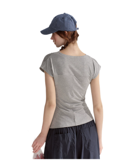 Ruched Embroidered Sleeve T-Shirt