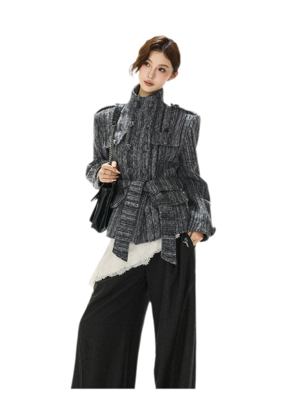 Cappotto in tweed testurizzato con cintura