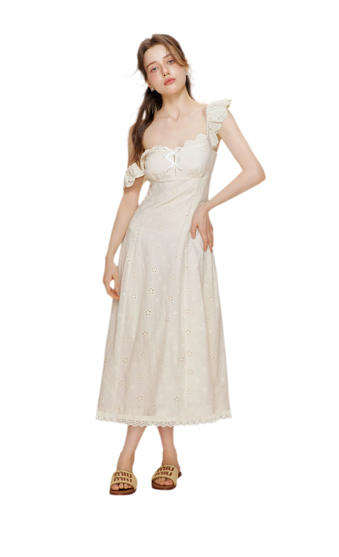 Embroidered Lace Flutter Sleeve Dress