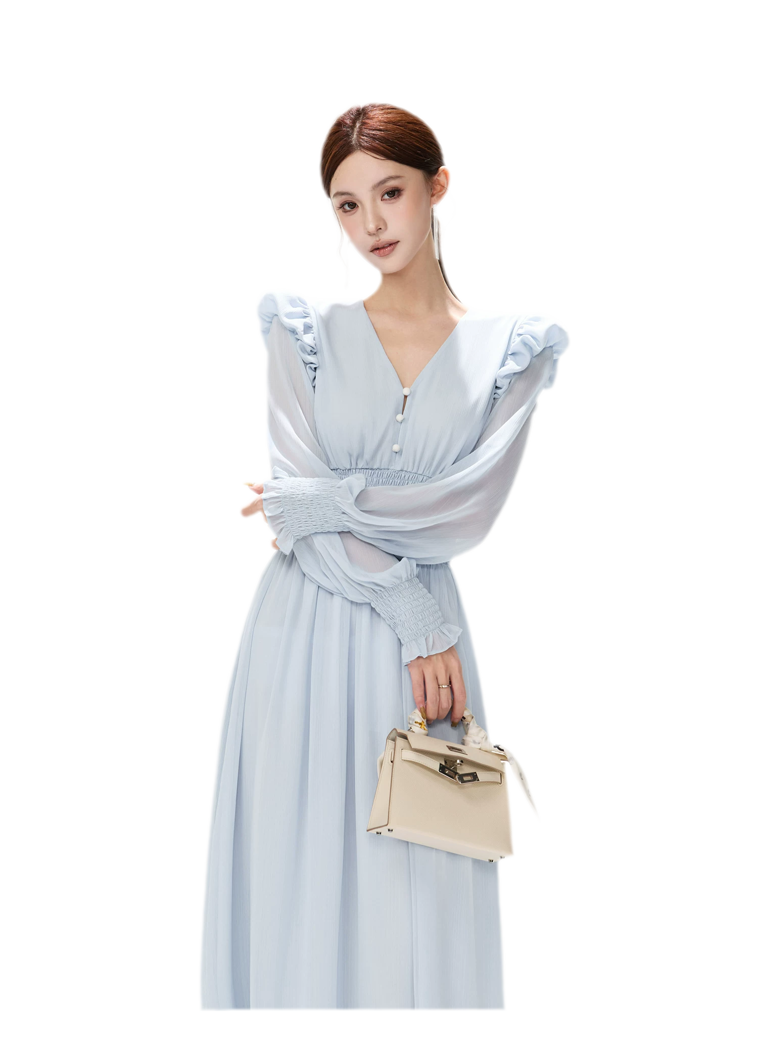 Textured Ruffle V-Neck Dress