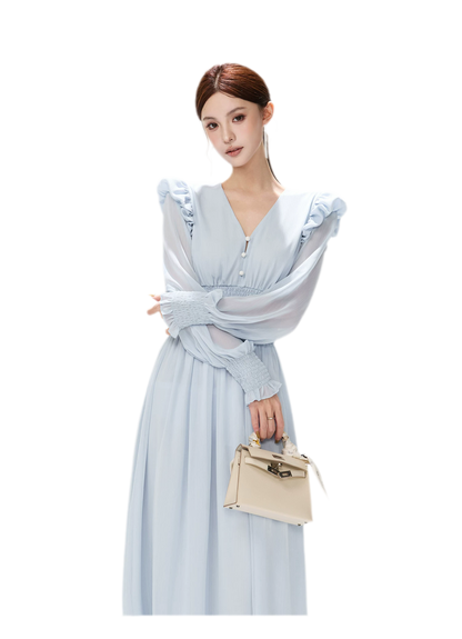 Textured Ruffle V-Neck Dress