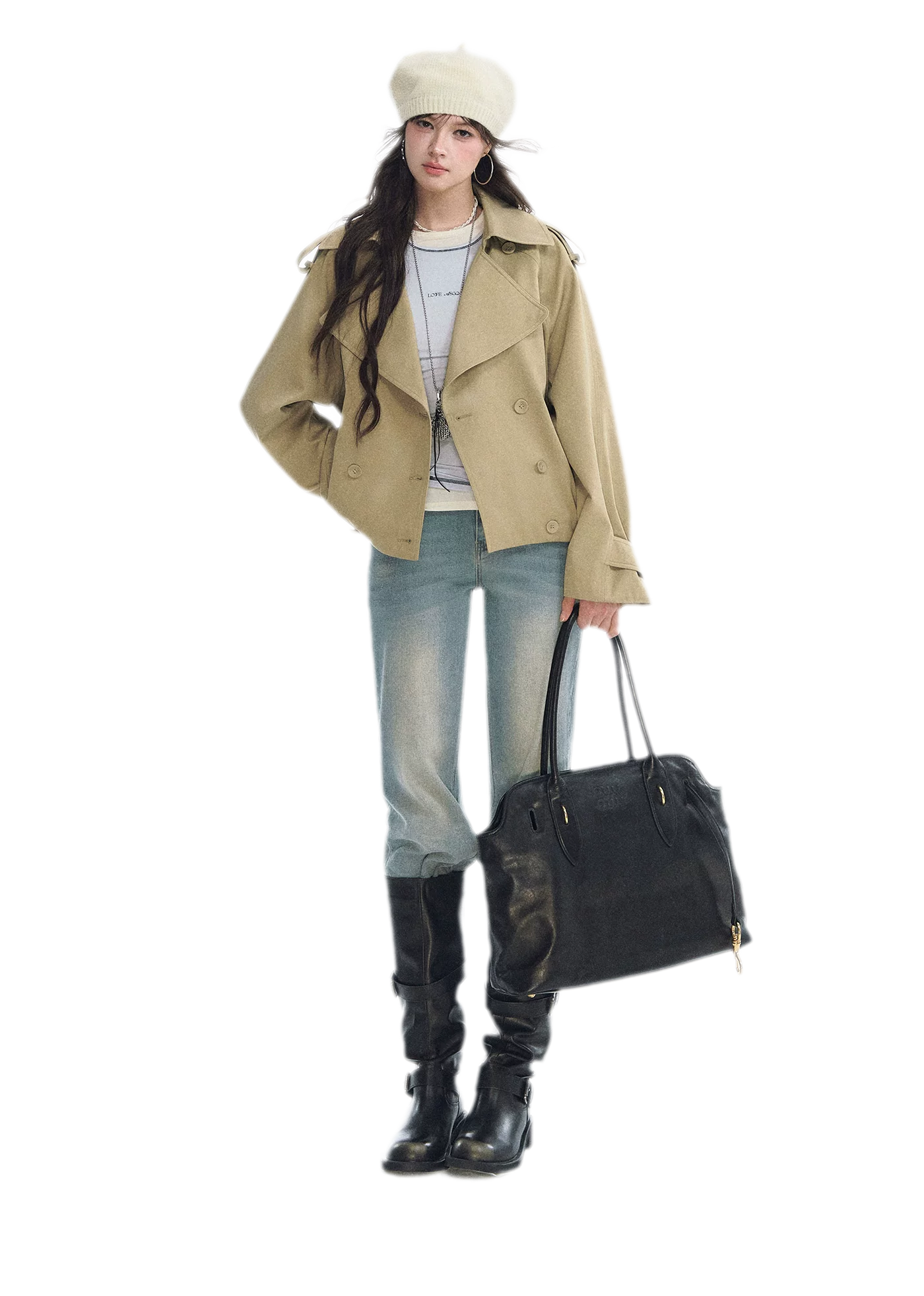 Cotton Cropped Double-Breasted Trench