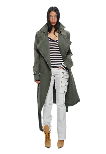 Washed Military Green Trench Coat