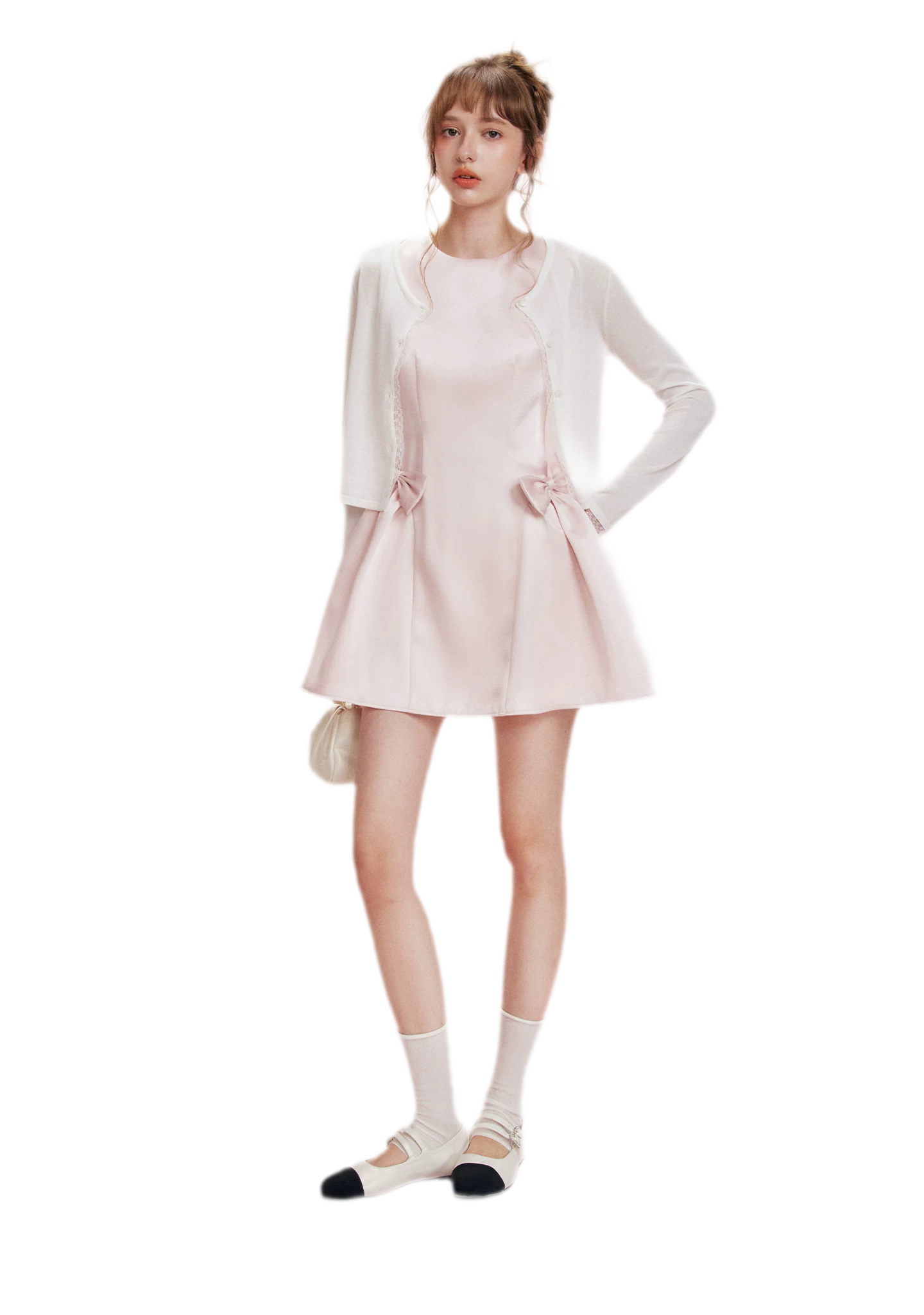 Pearlescent Satin Waist-Tie Dress