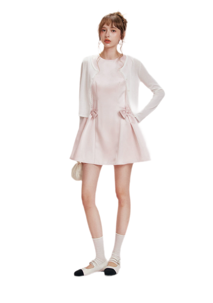 Pearlescent Satin Waist-Tie Dress