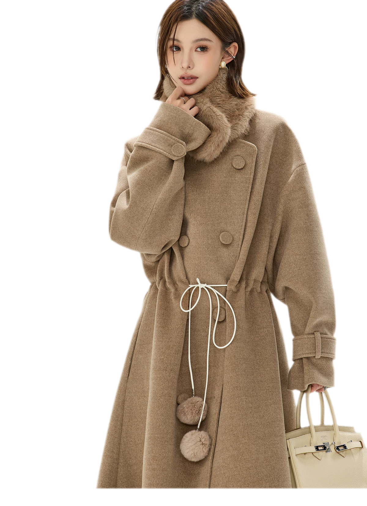 Detachable Fur Collar A-Line Coat