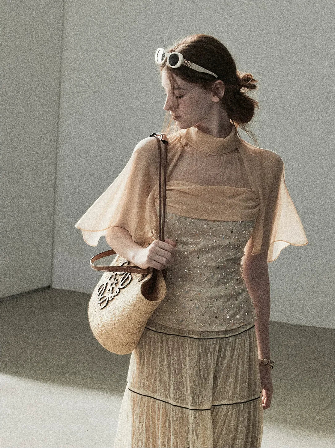 Textured Sequin Cape Top