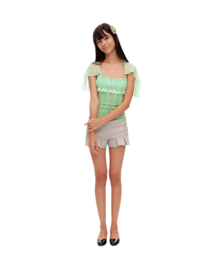Lace Ruffle Fitted Chiffon Top