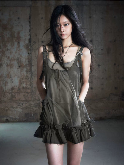 Mesh Layered Strap Dress