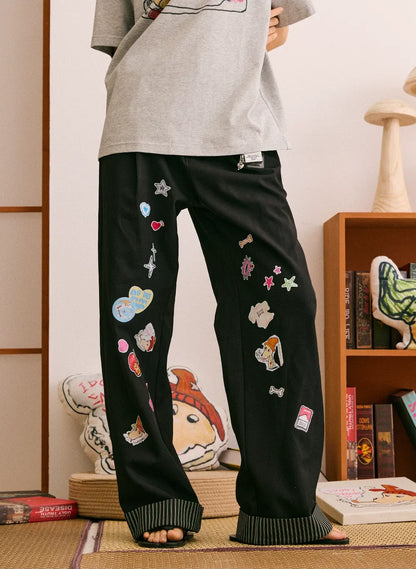 Cute Dog Sticker Cuffed Pants