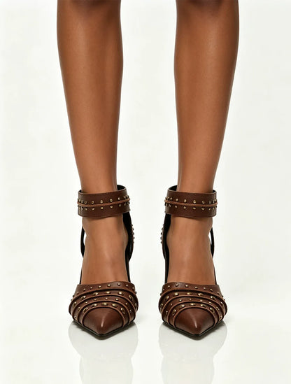 Studded Pointed-Toe Wedge Sandals