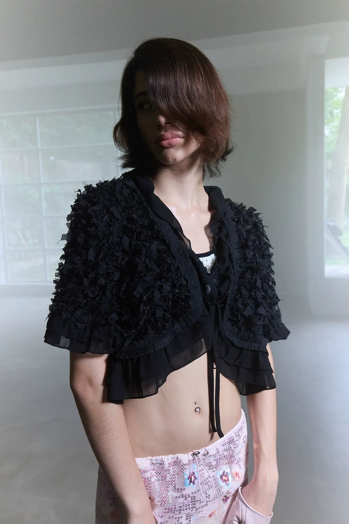 Textured Ruffle Cropped Jacket