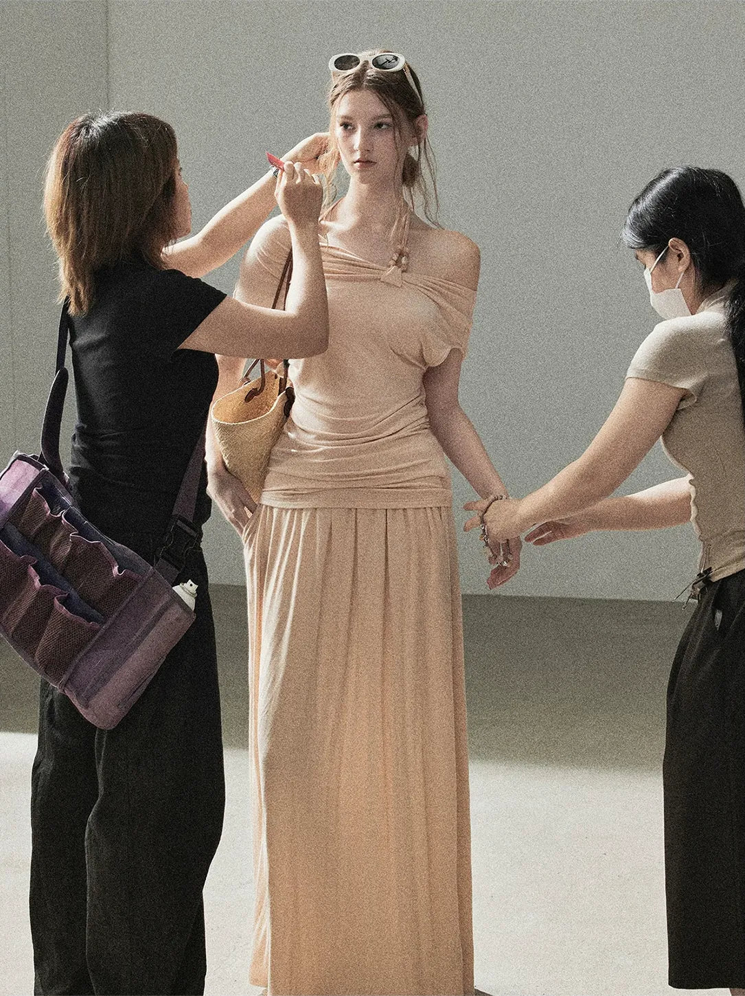Knot Drape Midi Skirt Set