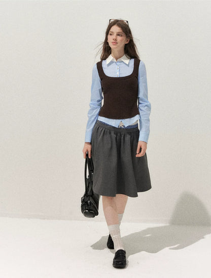 Cable-Knit Layered Shirt Vest