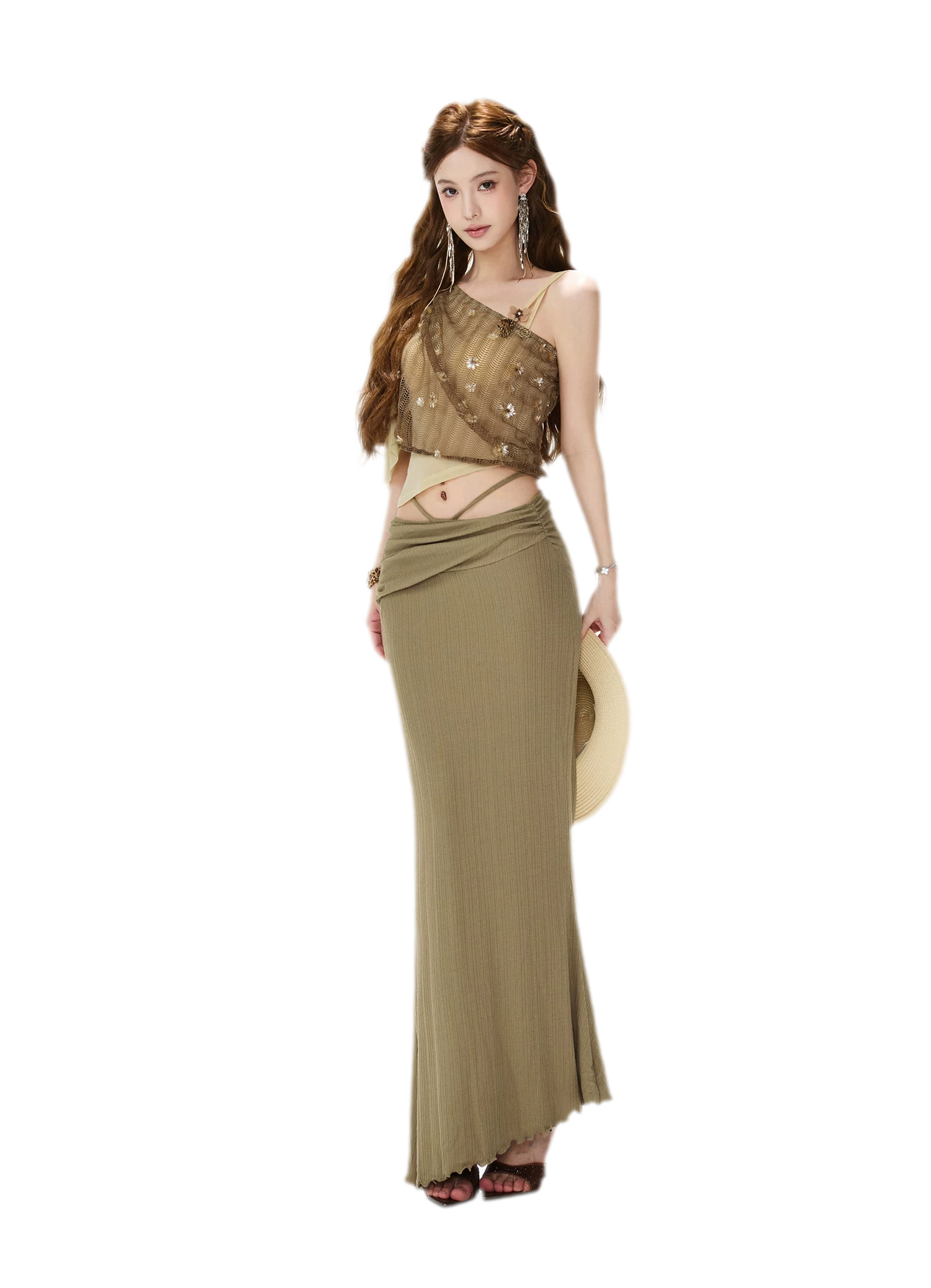 Beaded Mesh Crop Top