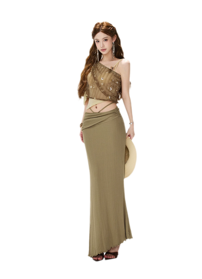 Beaded Mesh Crop Top