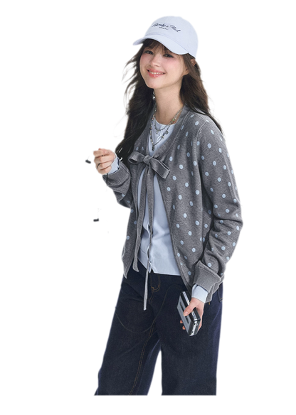 Polka-Dot Tie Bow Cardigan