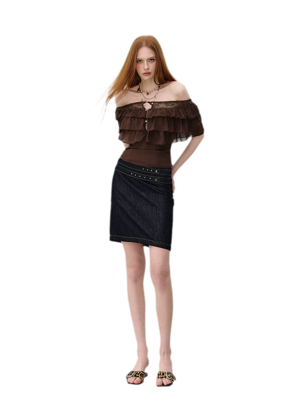 Layered Chiffon Lace Off-Shoulder T-Shirt