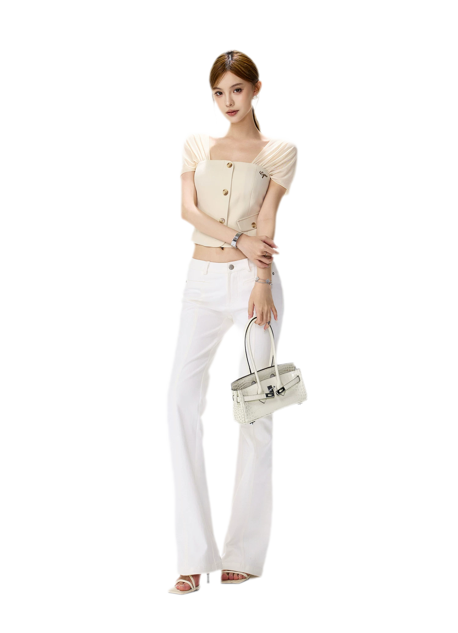 Square Neck Mesh Sleeve Top