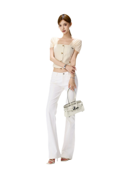 Square Neck Mesh Sleeve Top