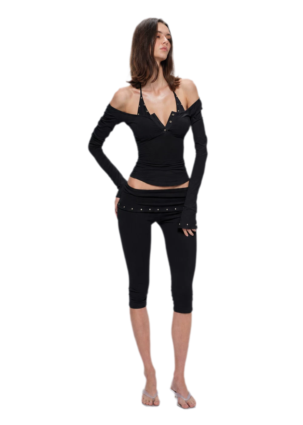 Stretch Studded Capri Pants