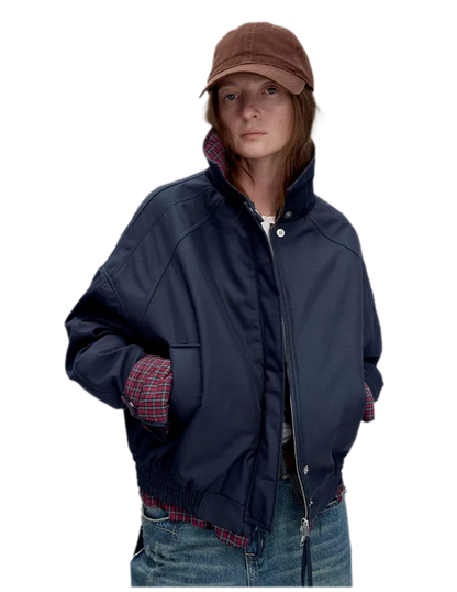 Vintage Plaid Padded Windbreaker Jacket