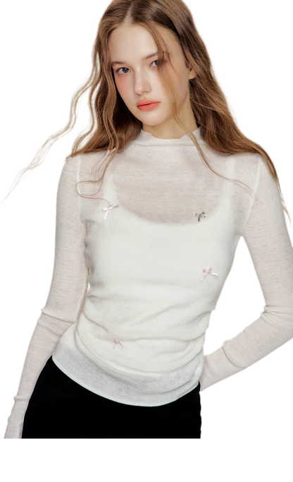 Fine Wool Ruched Bow Top