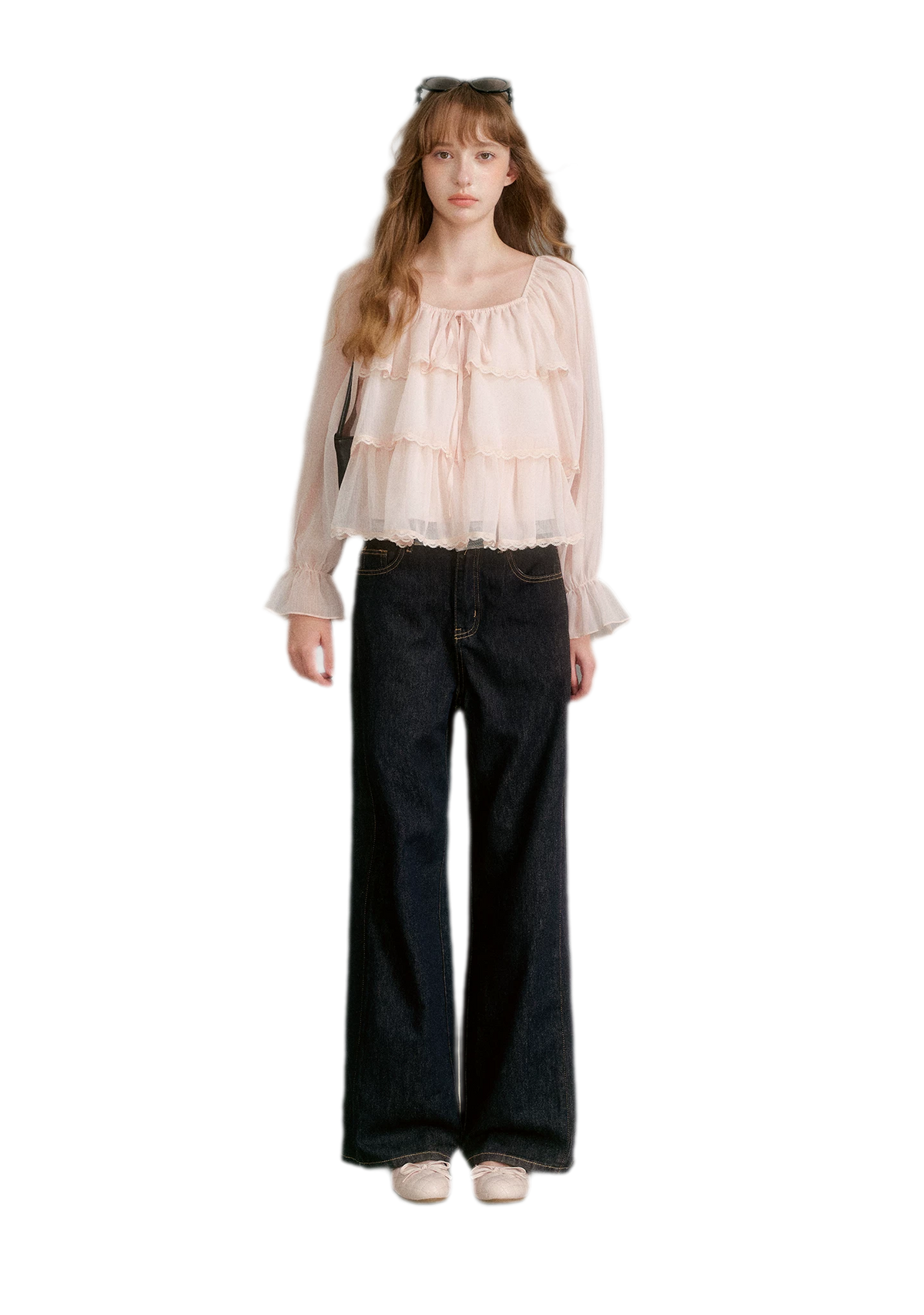 Chiffon Ruffle Lantern Sleeve Blouse