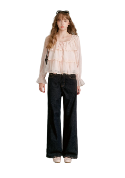 Chiffon Ruffle Lantern Sleeve Blouse