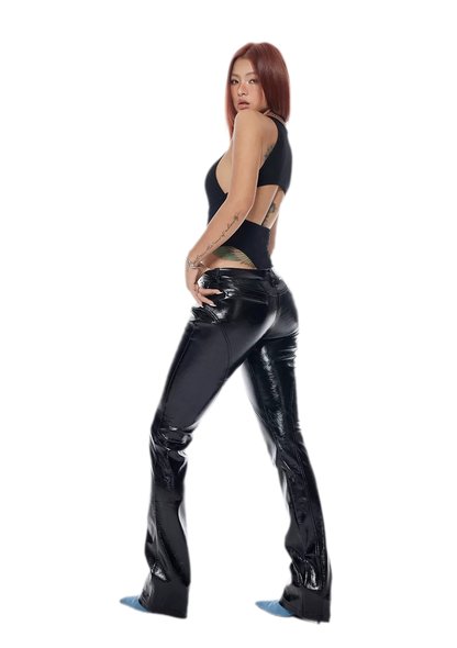 Black PU Flared Pants