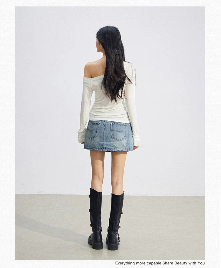 Asymmetric Off-Shoulder Sun Protection T-Shirt